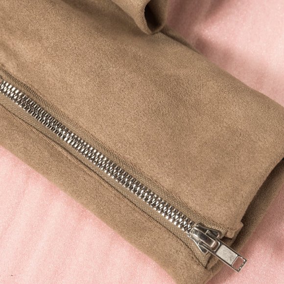 Khaki Zipper Notch Collar Crop Moto Jacket S - Picture 10 of 11